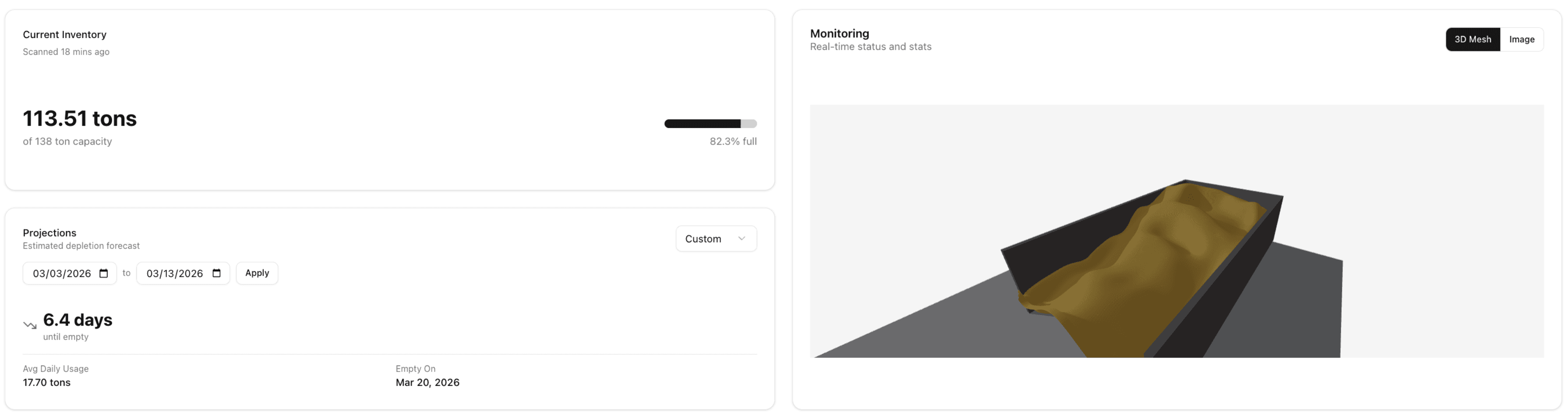 Rebulk inventory dashboard for agricultural storage
